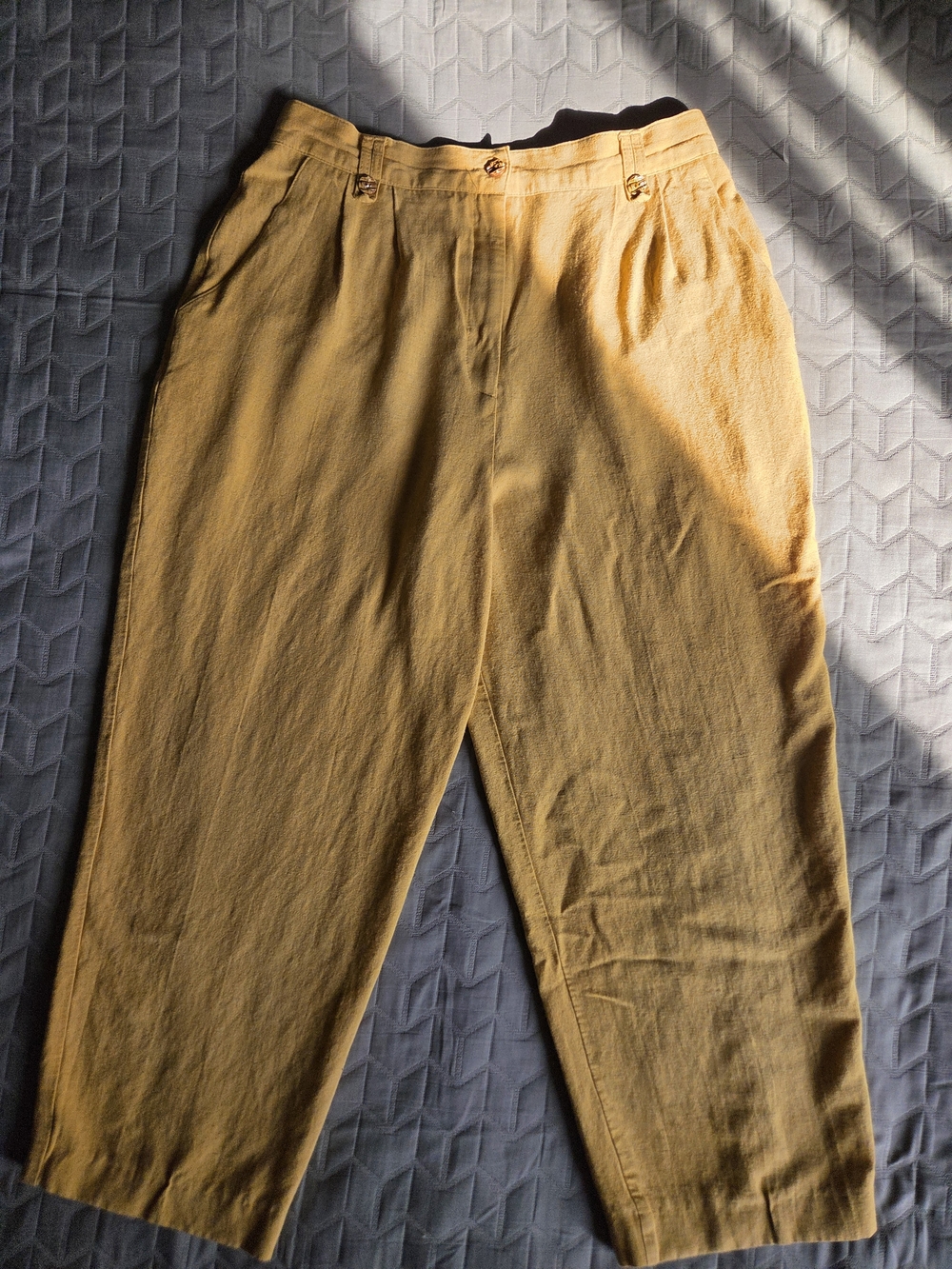 Vintage Linen Blend High Waist Trousers Mustard Size M - Picture 4 of 8